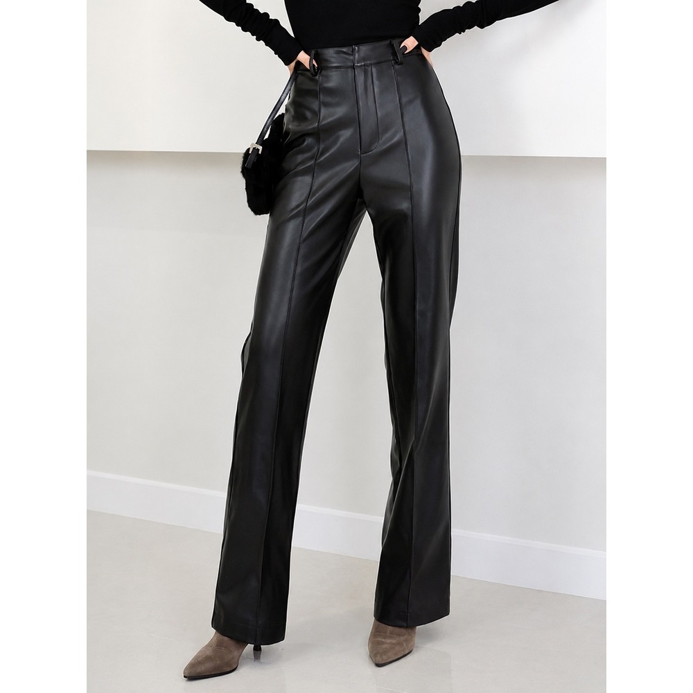 COMMENSE Black High Waist Faux Leather Straight Leg Pants size S NWT